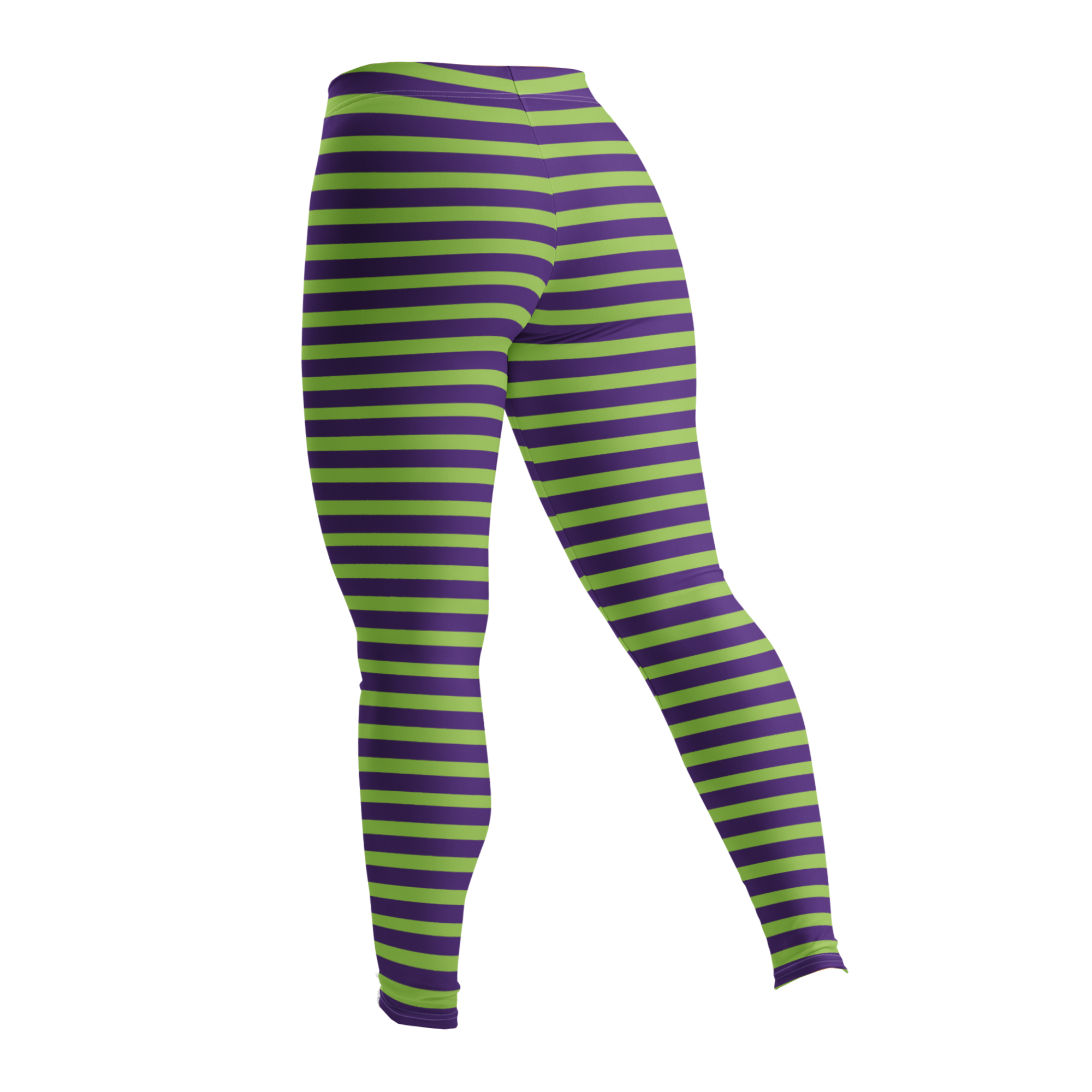 Stripe leggings - Designed by Studio YéYé — lime and purple stripes for your inner villain. Halloween, goth and punk-ready. Recycled materials, UPF 50+, squat-proof. Free US/EU shipping.
