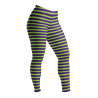 Stripe leggings Designed by Studio YéYé — lime and purple stripes for your inner villain. Halloween, goth and punk-ready. Recycled materials, UPF 50+, squat-proof. Free US/EU shipping.