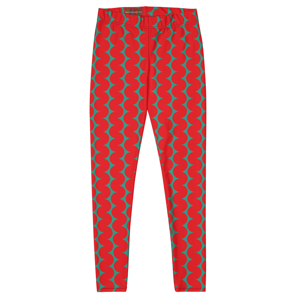 Designed by Studio YéYé — bold red and teal wiggly stripes, graphic and full of energy. Recycled materials, UPF 50+, squat-proof. Free US/EU shipping.