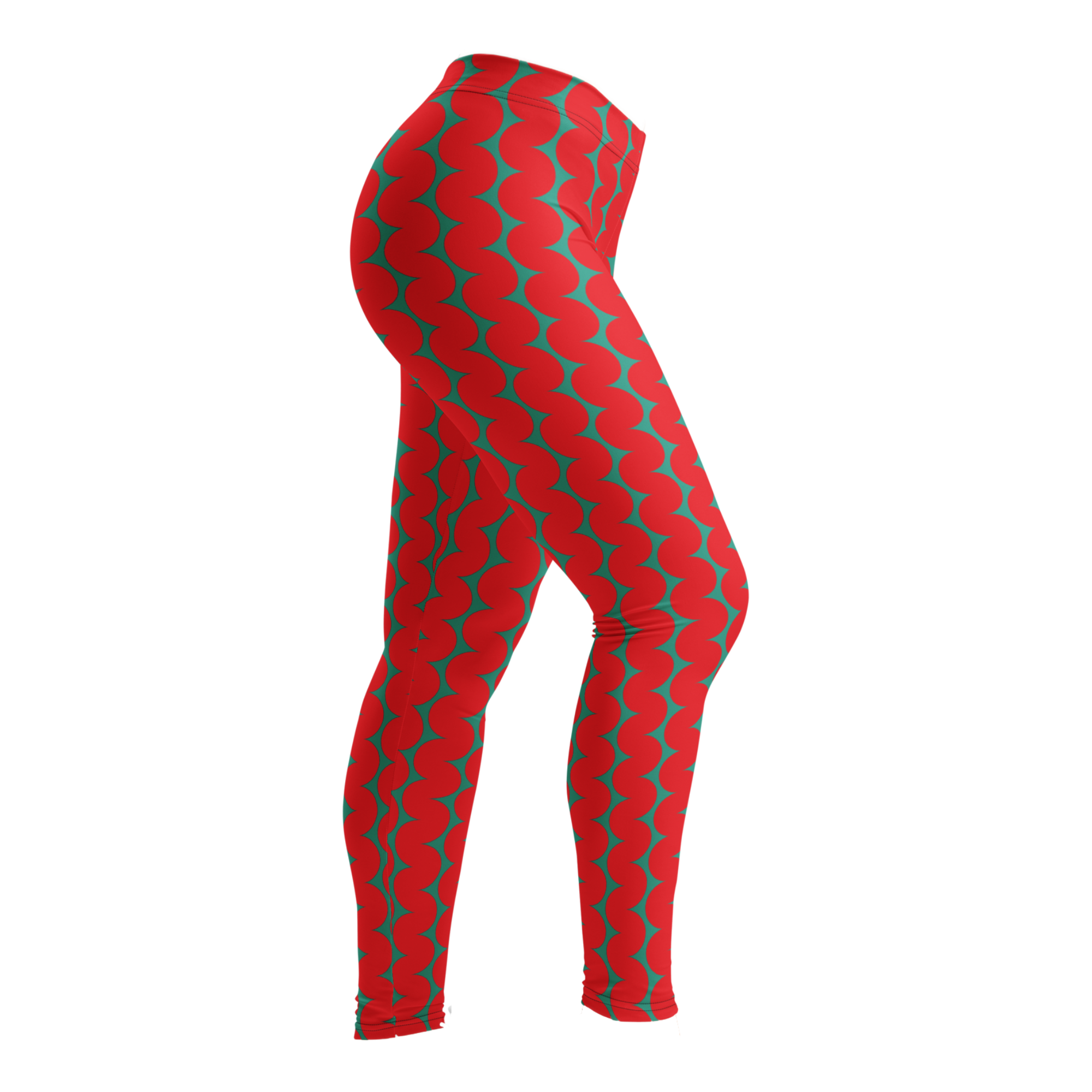 Designed by Studio YéYé — bold red and teal wiggly stripes, graphic and full of energy. Recycled materials, UPF 50+, squat-proof. Free US/EU shipping.
