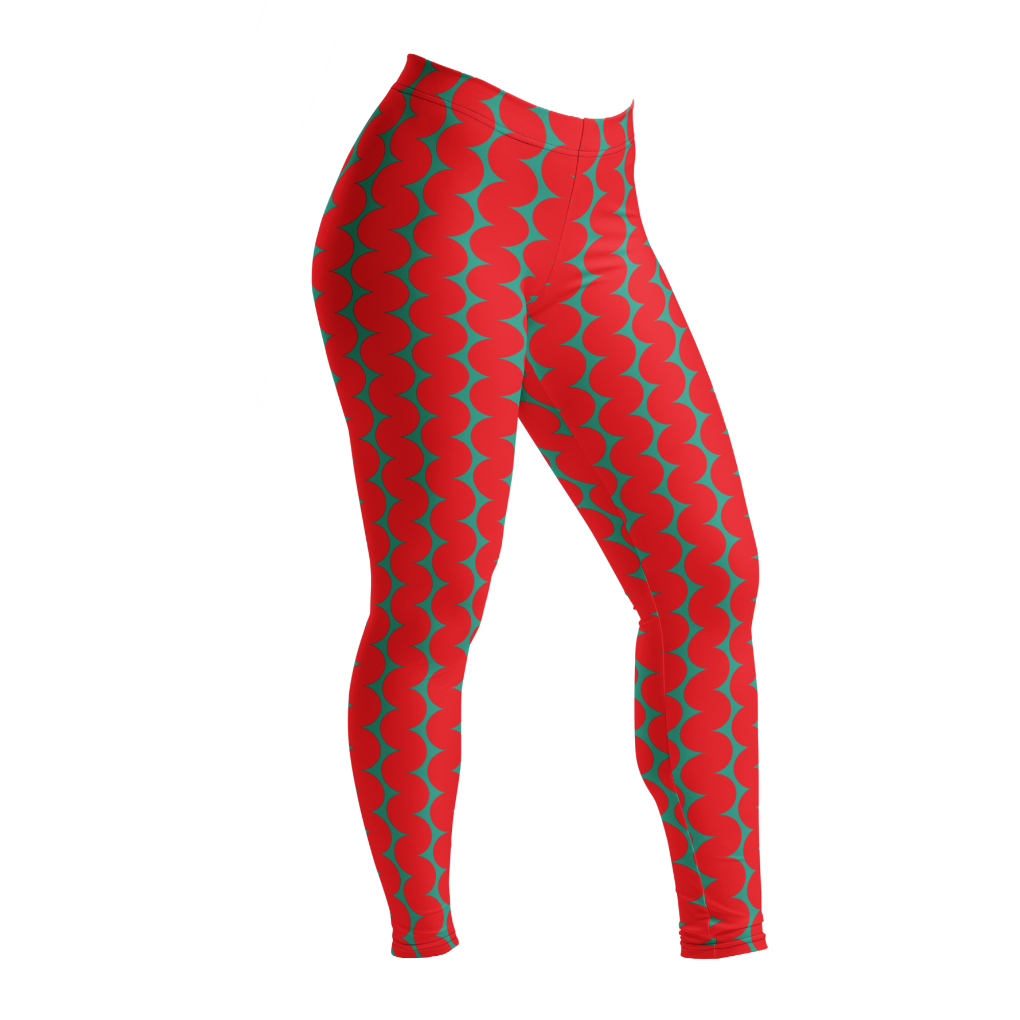 Designed by Studio YéYé — bold red and teal wiggly stripes, graphic and full of energy. Recycled materials, UPF 50+, squat-proof. Free US/EU shipping.